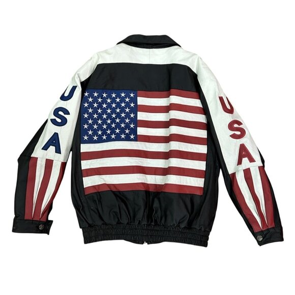 Oscar Piel American Flag MAGA Leather Jacket  Perfect Leather USA Mens Large VTG - Picture 2 of 16